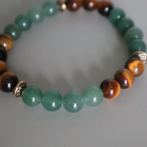Tiger's Eye and Aventurine Stretch Bracelet - Picture 2 of 10